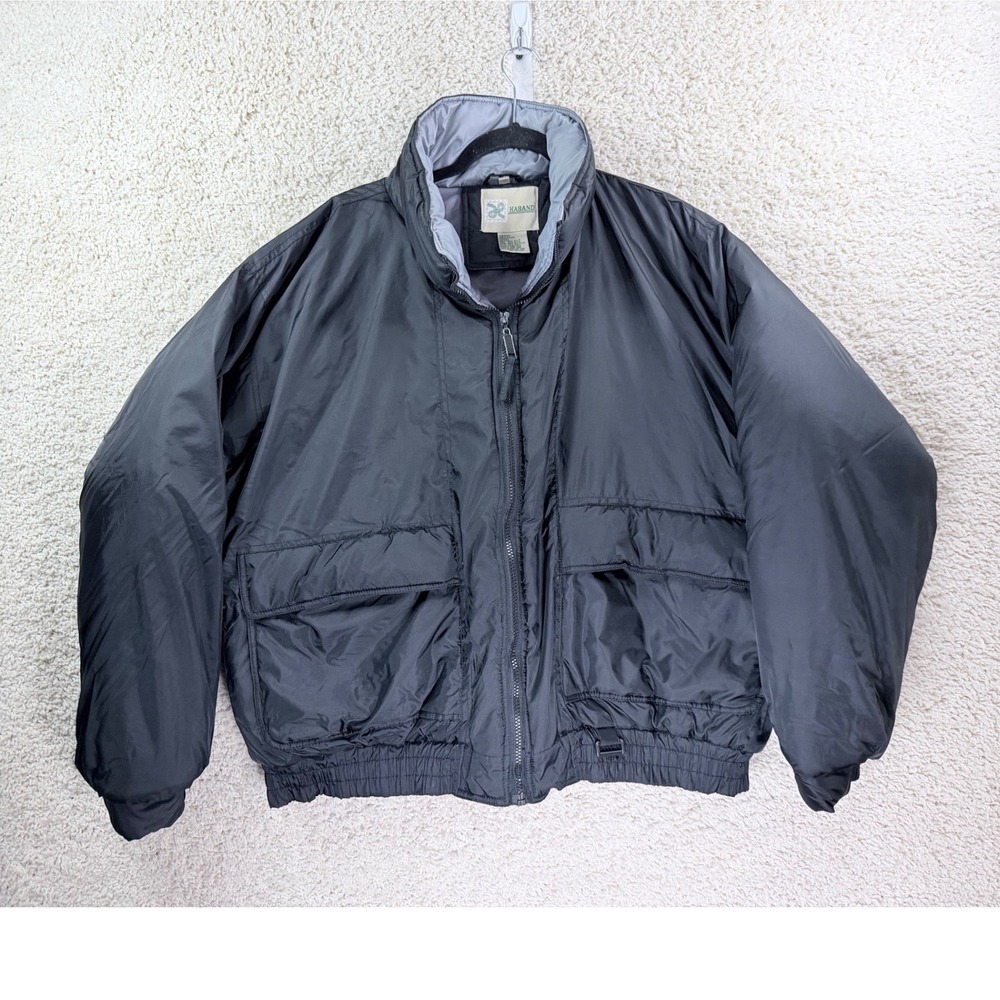 Haband Puffer Jacket Men 2X Black Excellent Insulated Full Zip Nylon Bomber